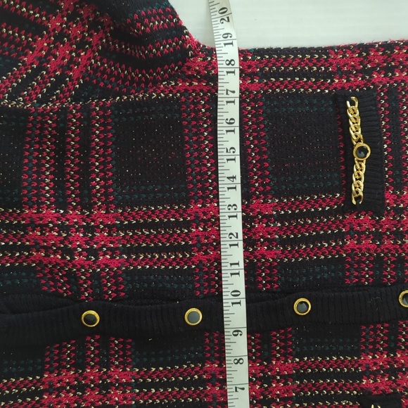 Just for Petites Plaid Chain Link Cardigan Sweater PM Black Red - Picture 16 of 16